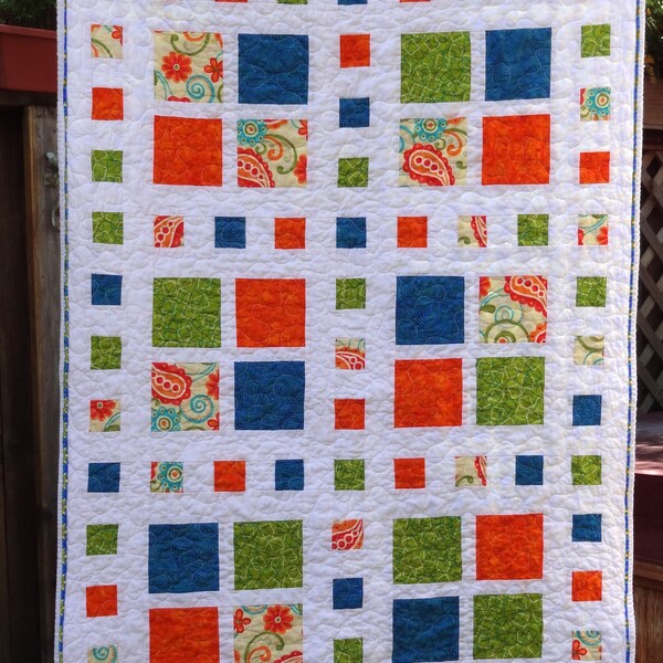 Modern Lap or Baby Quilt - 37" x 52" - Summertime Squares