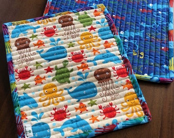 Splish Splash Sharks Snack Mats/Mug Rug - Set of 2 - Quilted - Quiltsy Handmade