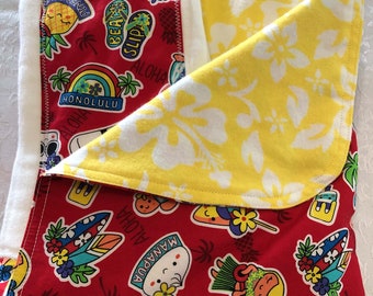 Newborn  Baby Gift Set - Hawaii Aloha Receiving Blanket/Burp Cloths - Sweet Aloha Red & Yellow