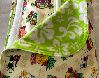 Newborn  Baby Gift Set - Hawaii Aloha Receiving Blanket/Burp Cloths - Sweet Aloha Cream & Lime