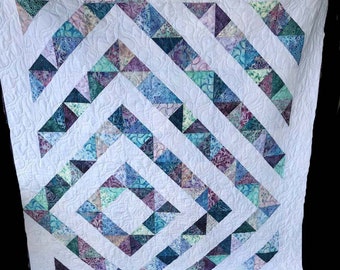 Sea Glass Diamonds Lap Quilt - 63" x 69" Artisan Batiks, FREE USA SHIPPING