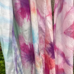 Hand Dyed Silk Scarf: 8x54in White Color Burst