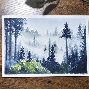 Original Misty Forest Watercolor Painting
