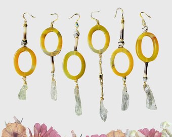 yellow agate green quartz earrings/mismatched earring pairs/mismatched earring sets/ooak/dangle and drop/broad street/handmade jewelry