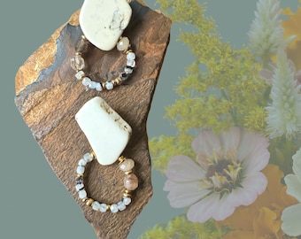 Howlite Slab Earrings: Moonstone Hoop, Bridal Bohemian Style