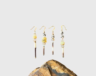 Yellow opal quill earrings/rutilated quartz gemstone earrings/mismatched singles/porcupine quill earrings/pick your pair/zebra print jewelry