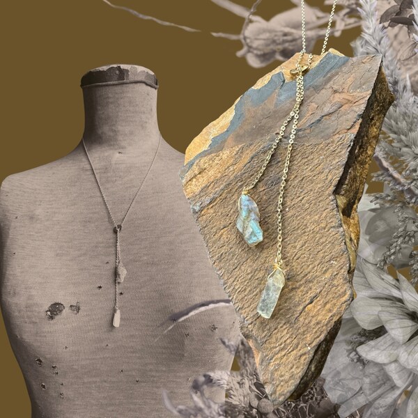 labradorite lariat/labradorite necklace/labradorite jewelry collection/natural stone necklace/double stone necklace/flashy feldspar necklace