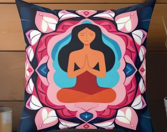 Lotus Meditation Pillow: Boho Yoga Decor, Manifesting Throw Pillow