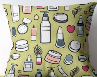 Skincare Pattern Square Pillow: Esthetician Salon Decor