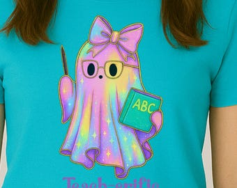 Teacher Halloween Tee: Rainbow Glitter Ghost - Bella + Canvas 3001