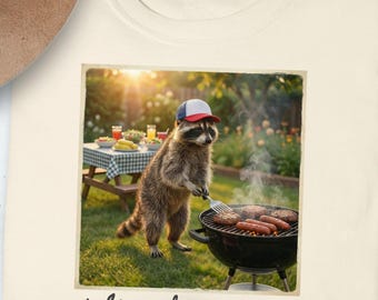 I Live Here Now Funny Raccoon BBQ Summer Shirt Gift for Dad Husband Boyfriend Uncle BBQ Lover Casual Humor Outdoor Cooking Tee