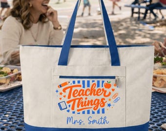 Personalized Teacher Tote Bag, Teacher Appreciation Gift, Teacher Things Bag, Custom Teacher Tote, Back to School Gift