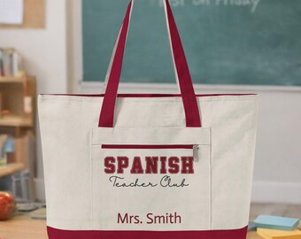 Personalized Teacher Tote Bag Spanish Teacher Gift Teacher Appreciation Gift Teacher Bag Zipper Tote Back to School Gift for Teacher
