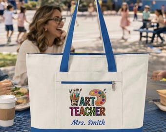 Personalized Art Teacher Tote Bag Art Teacher Gift Teacher Appreciation Gift Teacher Bag Zipper Tote Back to School Gift for Teacher