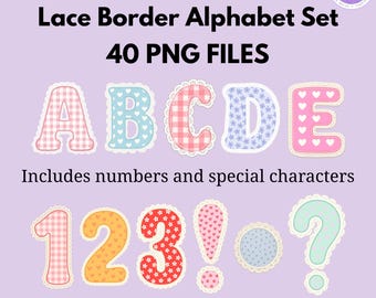 Lace Border Alphabet PNG Set: Bilingual Clipart Letters (Digital Download)