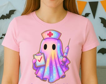 Pastel Ghost Nurse Halloween T-Shirt: Creepin' It Healthy - Bella + Canvas Tee