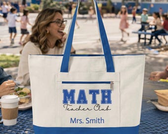 Personalized Teacher Tote Bag Math Teacher Gift Teacher Appreciation Gift Teacher Bag Zipper Tote Back to School Gift for Teacher