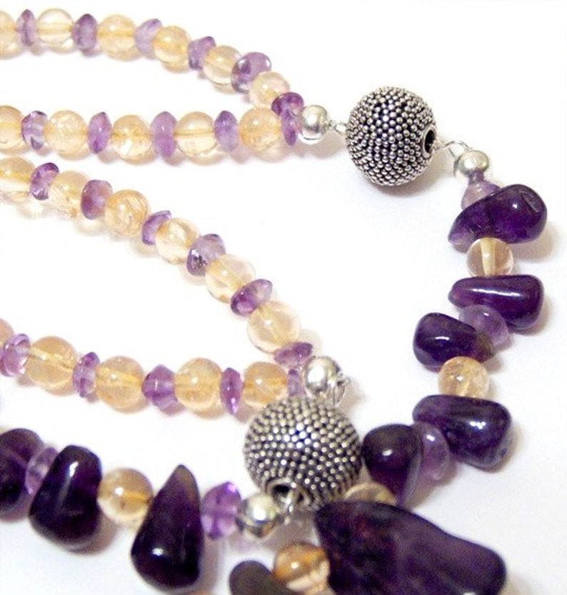 Wild Amethyst Freeform Nugget and Citrine Necklace Signature Design statement purple and yellow necklace
