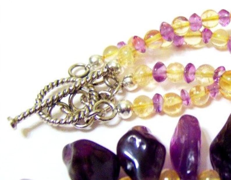 Wild Amethyst Freeform Nugget and Citrine Necklace Signature Design statement purple and yellow necklace
