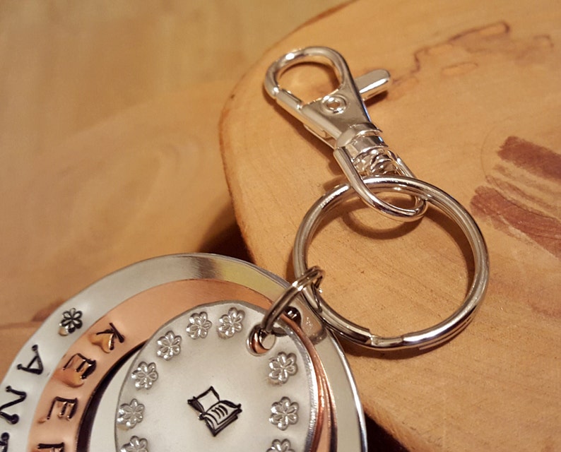 great gift idea for teachers librarians bibliophiles Keep Calm and Read Books hand stamped triple layer jumbo keychain ..