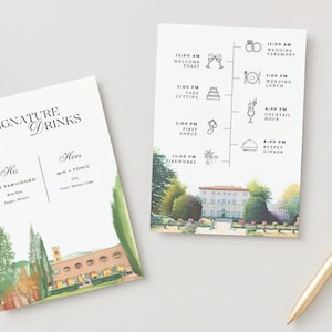 Suite de modèles de mariage Villa Grabau | Itinéraire de mariage dans une villa italienne, carte des boissons de marque, modèle Canva | Impression de mariage en Toscane