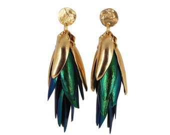 I Can See the Light - Mix Metal and Beetle Wing Earrings