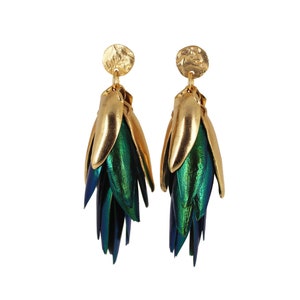 I Can See the Light Mix Metal and Beetle Wing Earrings image 1