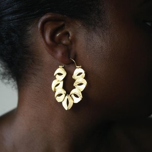 Sculptured Organic Reticulated Gold Hoop Earring image 1