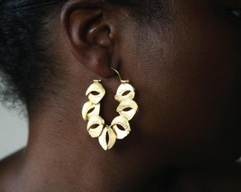 Sculptured Organic Reticulated Gold Hoop Earring