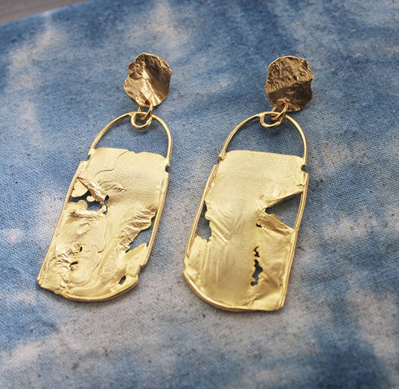 Two Clouds Above Nine Large Reticulated Rectangular earrings image 3