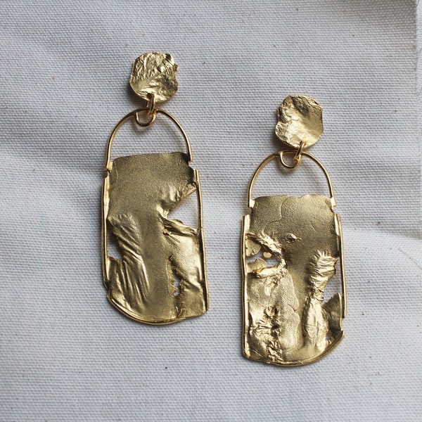 Two Clouds Above Nine - Large Reticulated Rectangular earrings