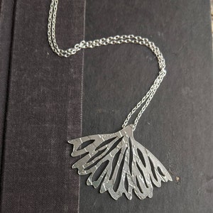 When the Quiet Comes Hand etched sterling silver wing pendant image 6