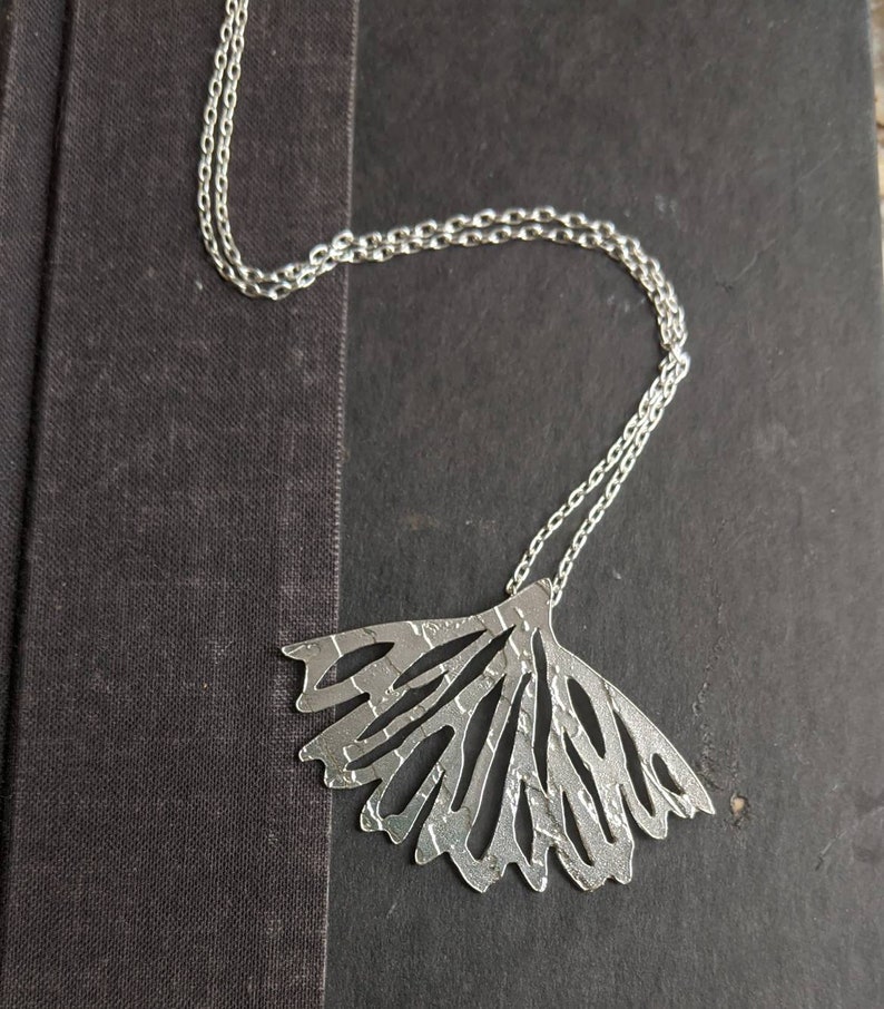 When the Quiet Comes Hand etched sterling silver wing pendant image 6