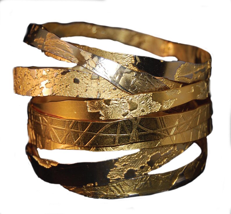 Aleda Hand Etched Gold Plated Brass Bangle 1 single bangle image 7