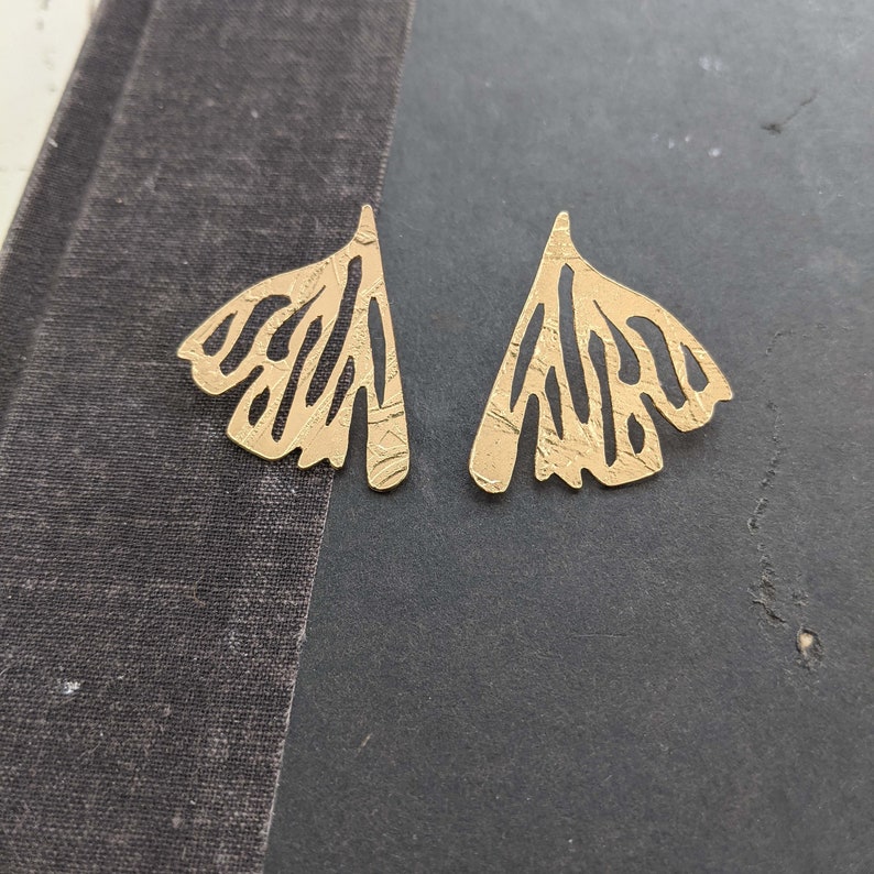 Edge of the Earth Gold Plated Brass Etched Hand Cut Earrings image 2