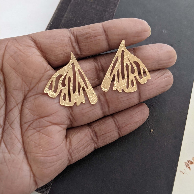 Edge of the Earth Gold Plated Brass Etched Hand Cut Earrings image 6