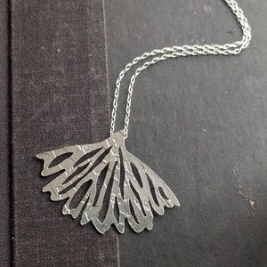 When the Quiet Comes Hand etched sterling silver wing pendant image 2