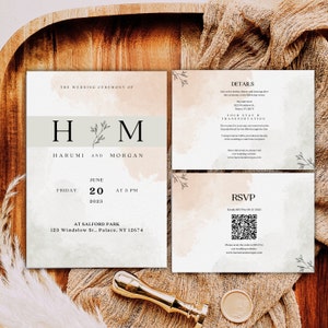 Minimalist Wedding Invitation, Watercolor Wedding Invitation, Wedding Invitation Template, Earthy Wedding Invitations, Save The Date