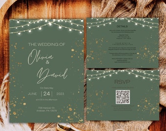Minimalist Wedding Invitation, Green Wedding Invitation, Elegant Wedding Invitations, Wedding Invitation, Digital Wedding Invitation