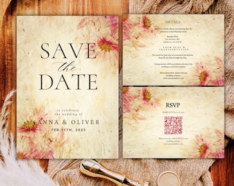 Save The Dates, Wedding Invitation Template, Minimalist Wedding Invitation Template, Floral Wedding Invitation, Save The Date Template