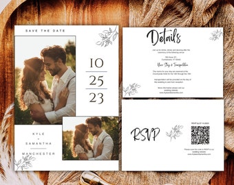 Photo Wedding Invitation, Wedding Invitation Template Download, Photo Wedding Invitation With QR Code, Minimalist Wedding Invitation
