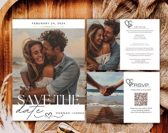 Photo Wedding Invitation, Photo Wedding Invitation With QR code, Photo Wedding Invite, Save The Date, Minimalist Wedding Invitation