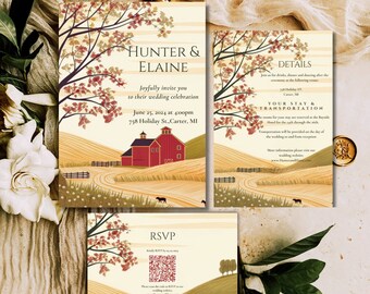 Barn Wedding Invitation, Country Wedding Invitation, Tree Wedding Invitation Wedding Invitation Template, Digital Wedding Invitations