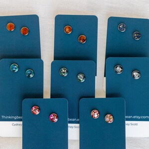 8mm Stainless Steel Blank Stud Earring Bezel assortment of colors, resin, sparkle, glitter image 1