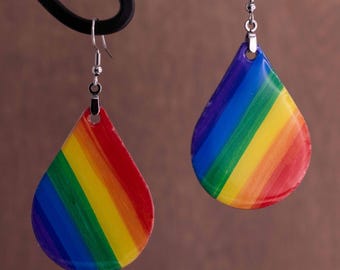 Rainbow LGBTQIA+ Pride Teardrop Statement Paper and Resin Earrings