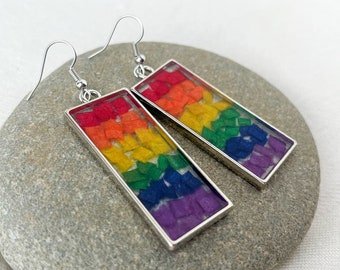 rainbow drop earrings LGBTQ pride rectangular