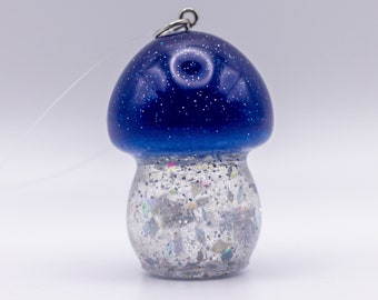 Deep Blue and Clear Glitter Mushroom Ornament