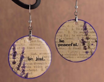 Lightweight paper and Resin Be Peaceful, Be Just statement earrings
