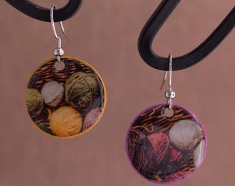 Lightweight resin coated paper earrings with ball of yarn image. Perfect for Crochet and Knitting lovers!