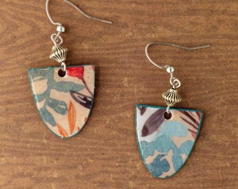 Dainty floral paper earrings coated in resin with a hand-painted look